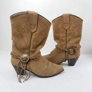 Anthropologie Oak Tree Farms Women's Western Boots Suede Leather - Brown/Carmel